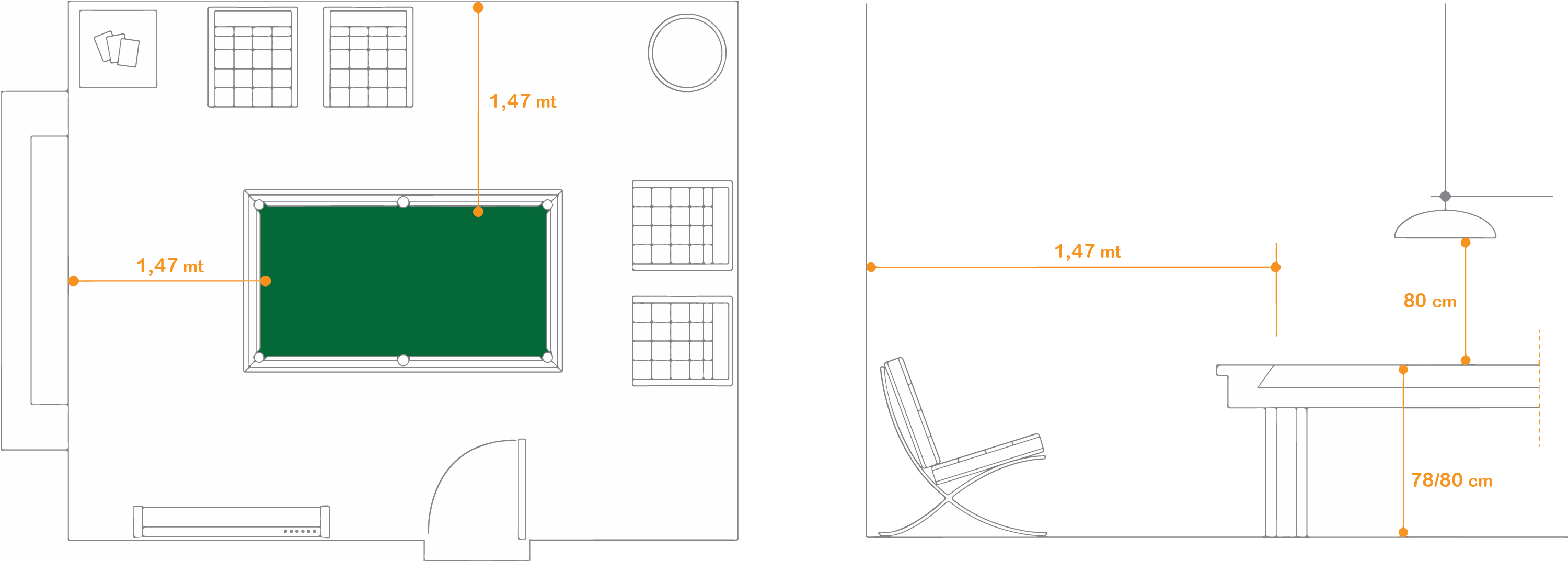 Espacio necesario para mesa de billar